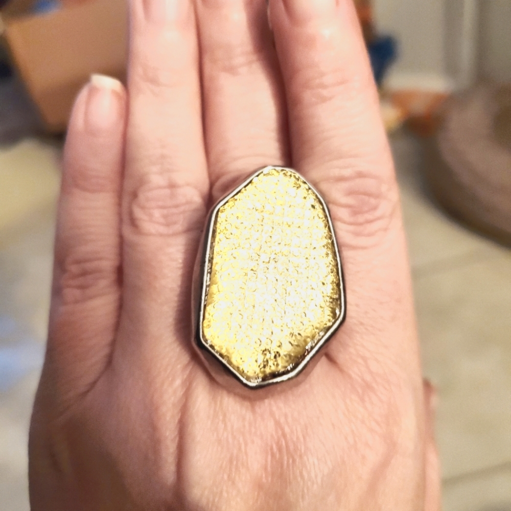 Yellow & Silver rhinestone fashion adjustable stretch ring
